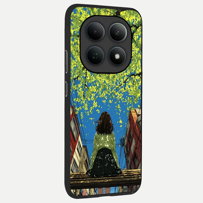  Golden Leaves Glow back cover For Poco M8 slim fit glass case with vibrant aesthetic design