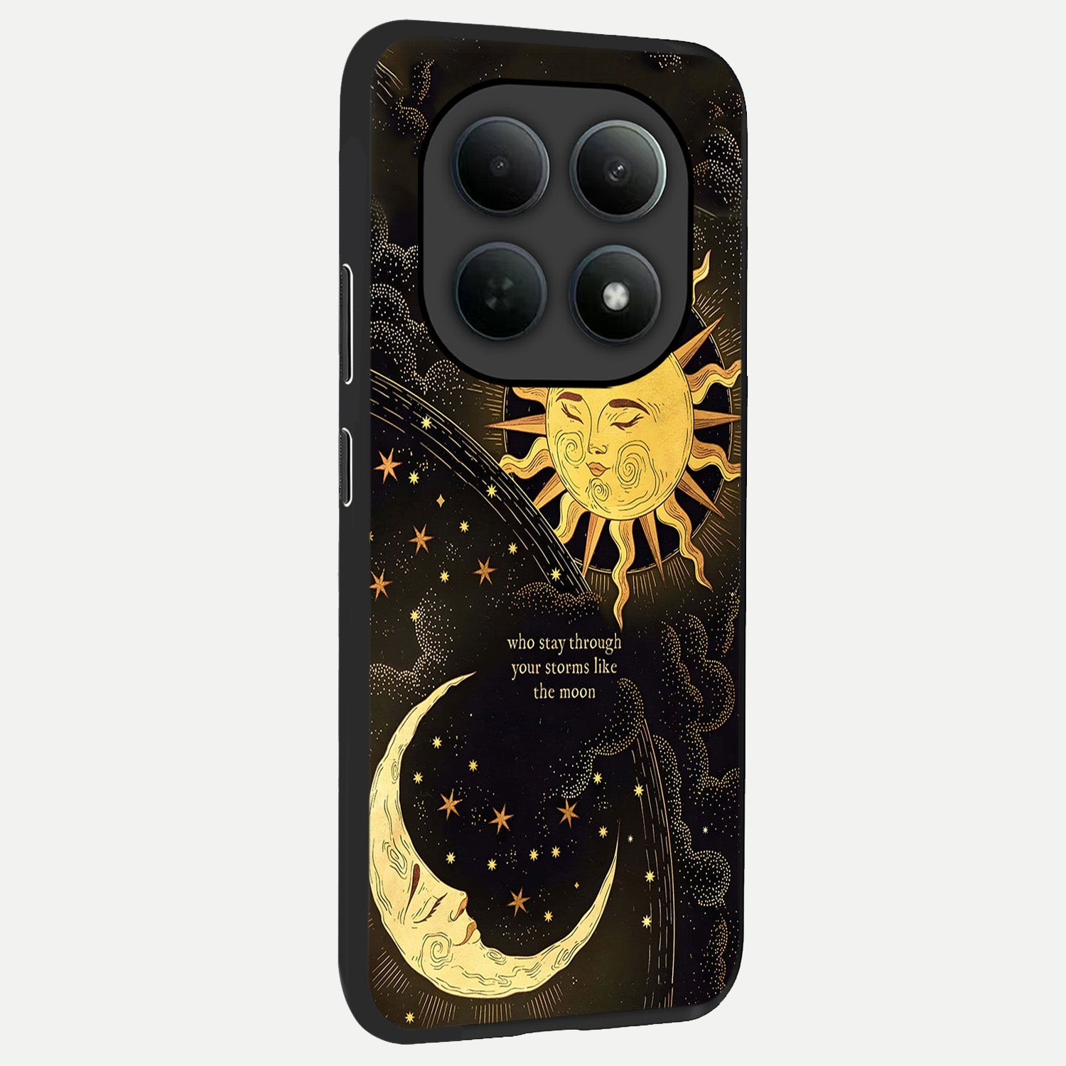  Golden Lunar Love back cover For Poco M8 slim fit glass case with vibrant aesthetic design