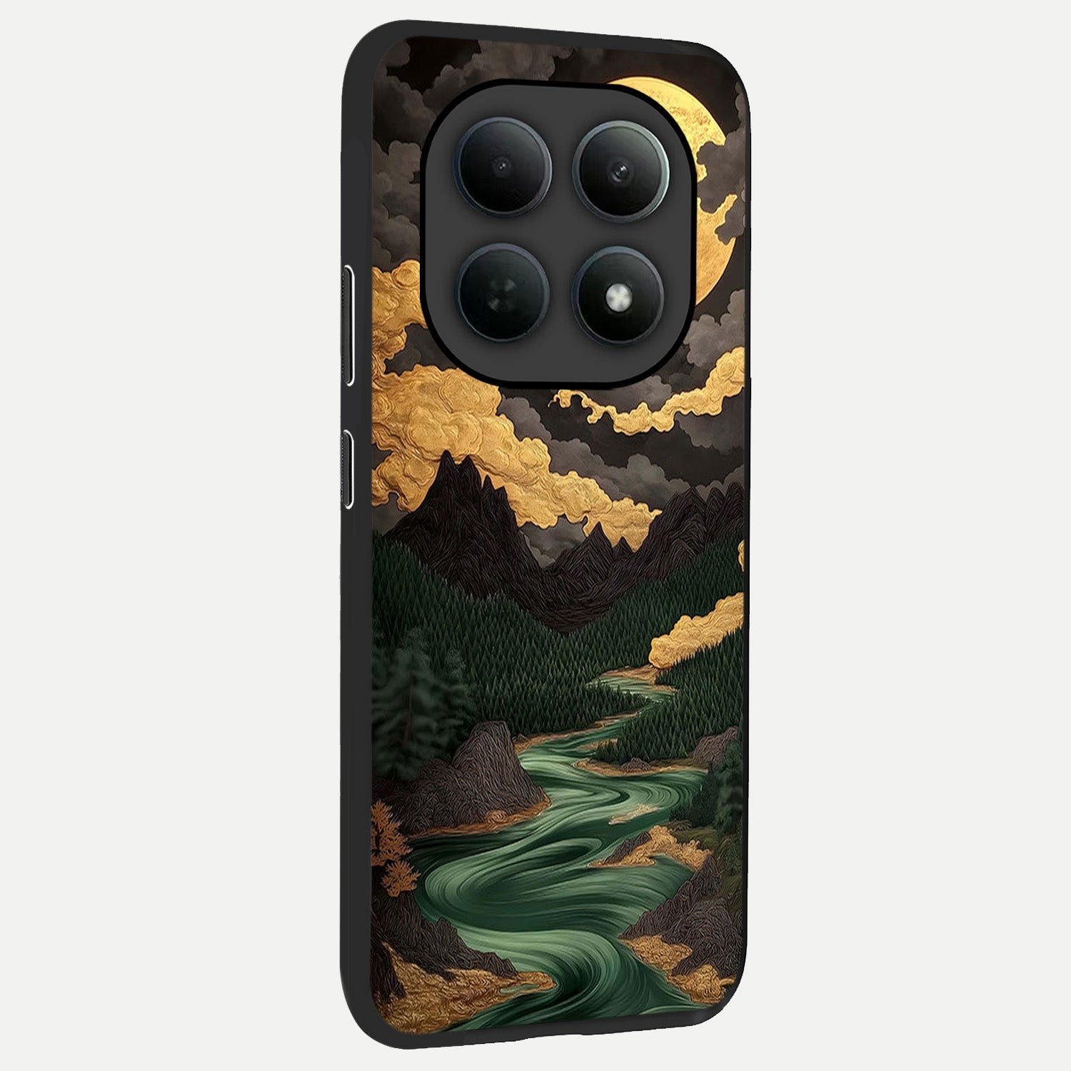  Golden River Moon back cover For Poco M8 slim fit glass case with vibrant aesthetic design