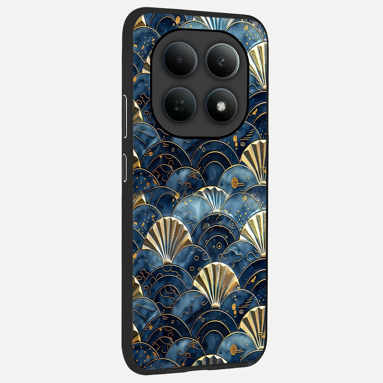  Golden Wave Luxe back cover For Poco M8 slim fit glass case with vibrant aesthetic design