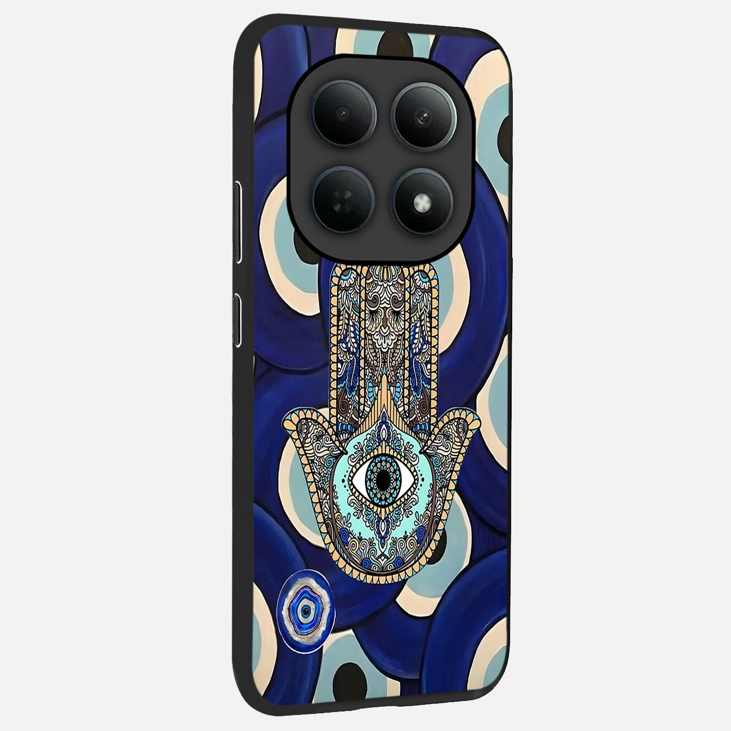  Hamsa Divine Guard back cover For Poco M8 slim fit glass case with vibrant aesthetic design