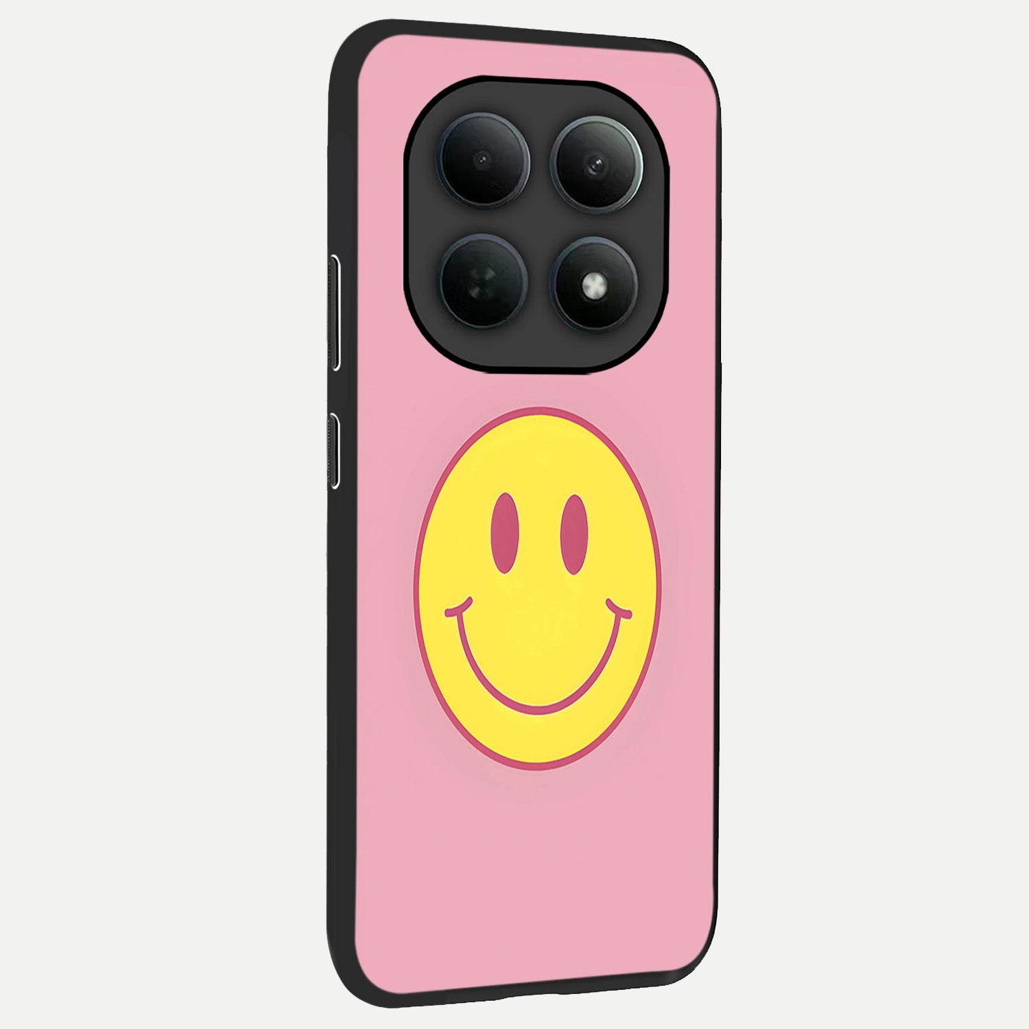  Happy Pink Mood back cover For Poco M8 slim fit glass case with vibrant aesthetic design