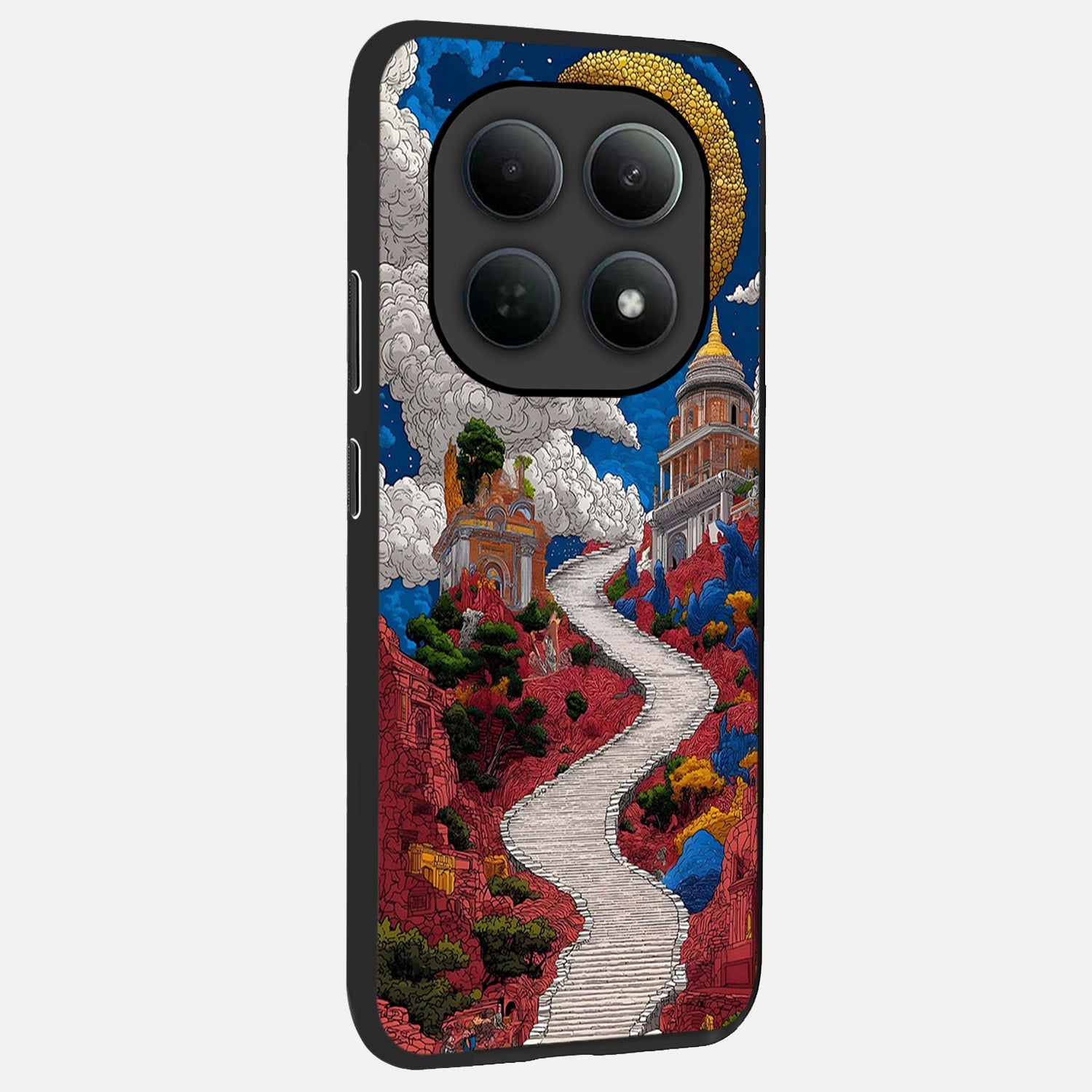  Heavenly Moon Path back cover For Poco M8 slim fit glass case with vibrant aesthetic design