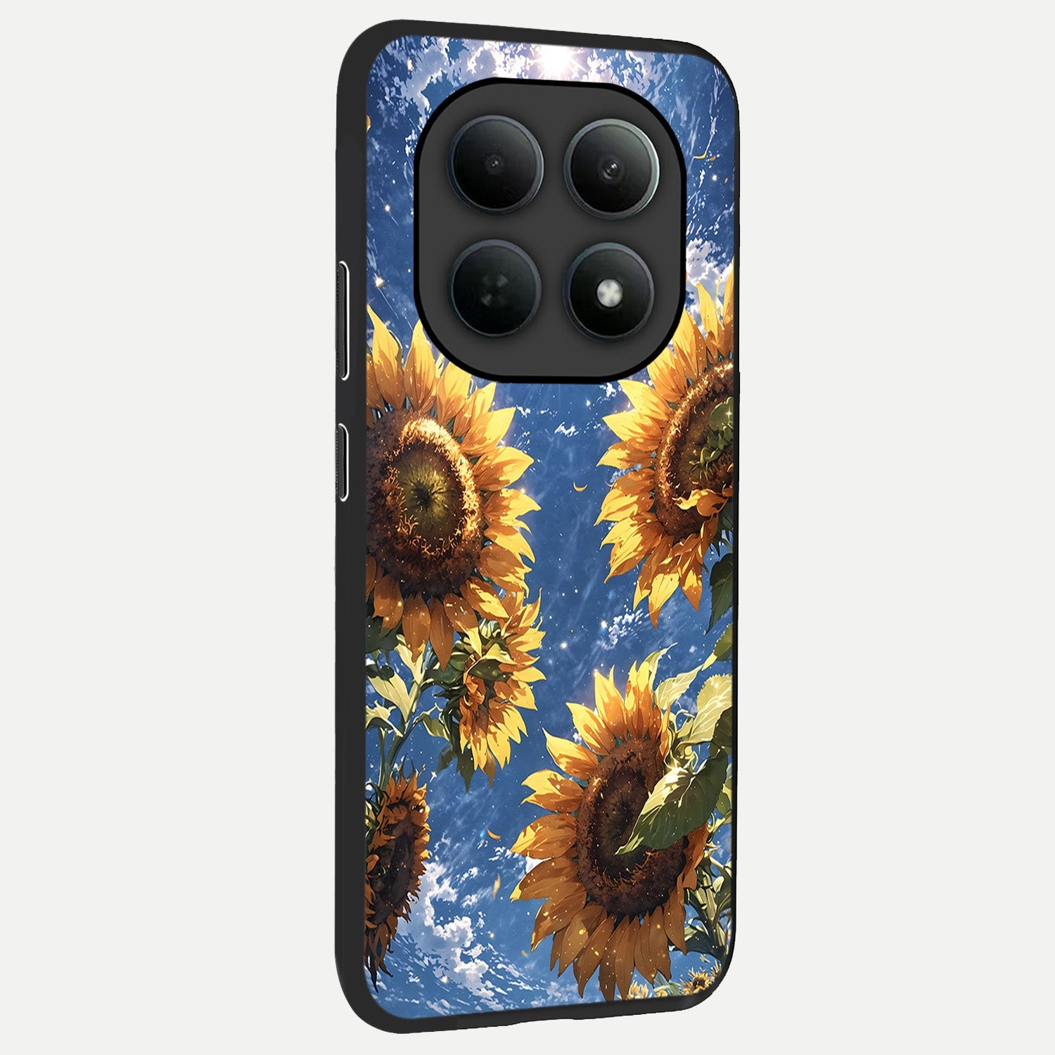  Heavenly Sunflower Rise back cover For Poco M8 slim fit glass case with vibrant aesthetic design
