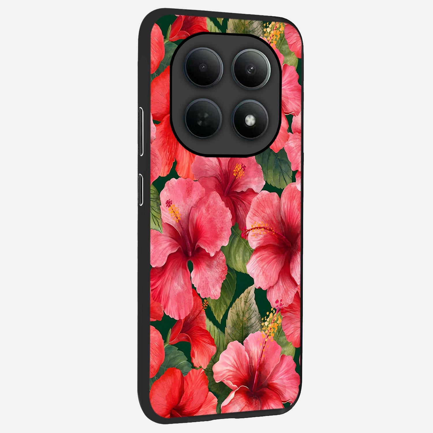  Hibiscus Pattern back cover For Poco M8 slim fit glass case with vibrant aesthetic design