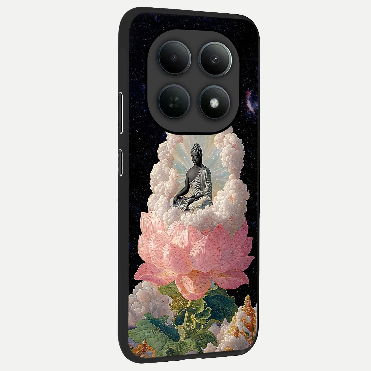  Lotus Divine Peace back cover For Poco M8 slim fit glass case with vibrant aesthetic design
