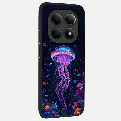  Neon Jellyfish back cover For Poco M8 slim fit glass case with vibrant aesthetic design