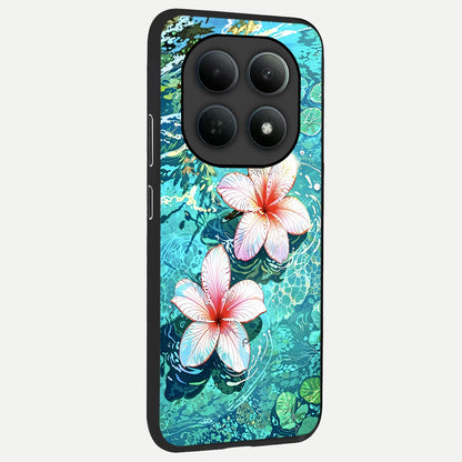 Pink Flowers in Water back cover For Poco M8 slim fit glass case with vibrant aesthetic design
