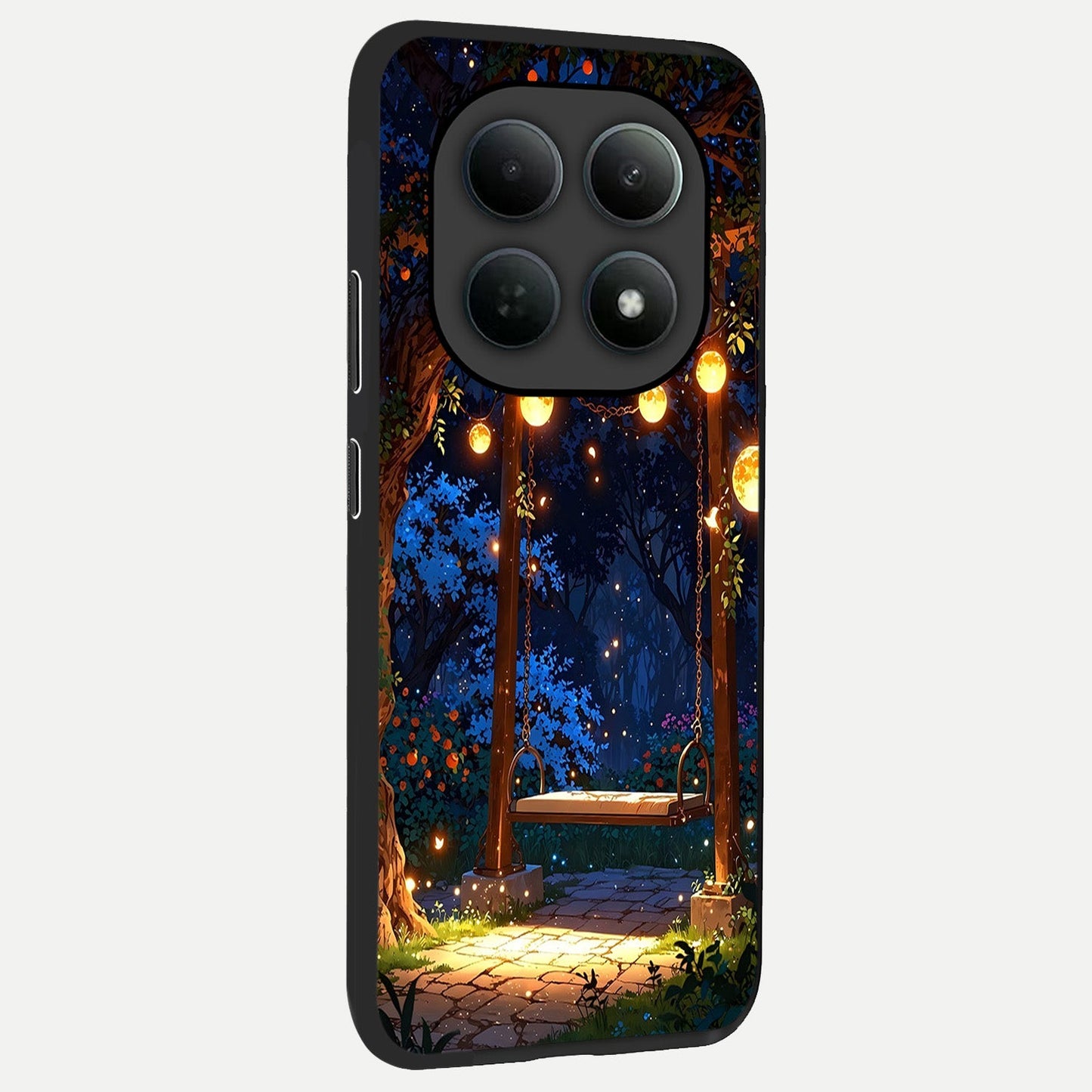  Twilight Garden Swing back cover For Poco M8 slim fit glass case with vibrant aesthetic design