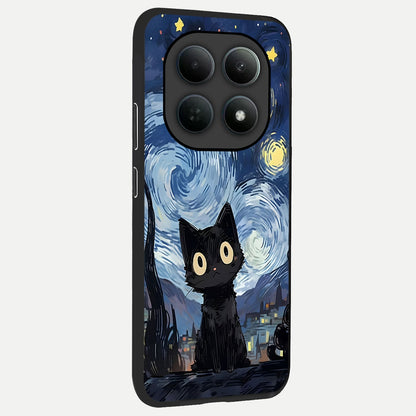  Van Gogh Cat back cover For Poco M8 slim fit glass case with vibrant aesthetic design