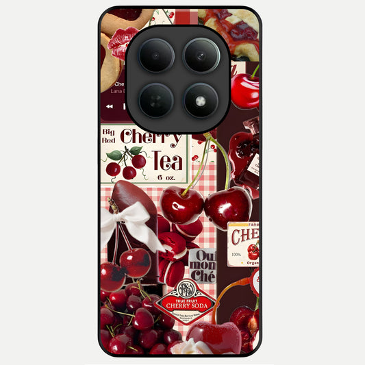 Aesthetic Cherry Tea Glass Case For Poco M8 Pro back cover – full design glossy printed glass finish