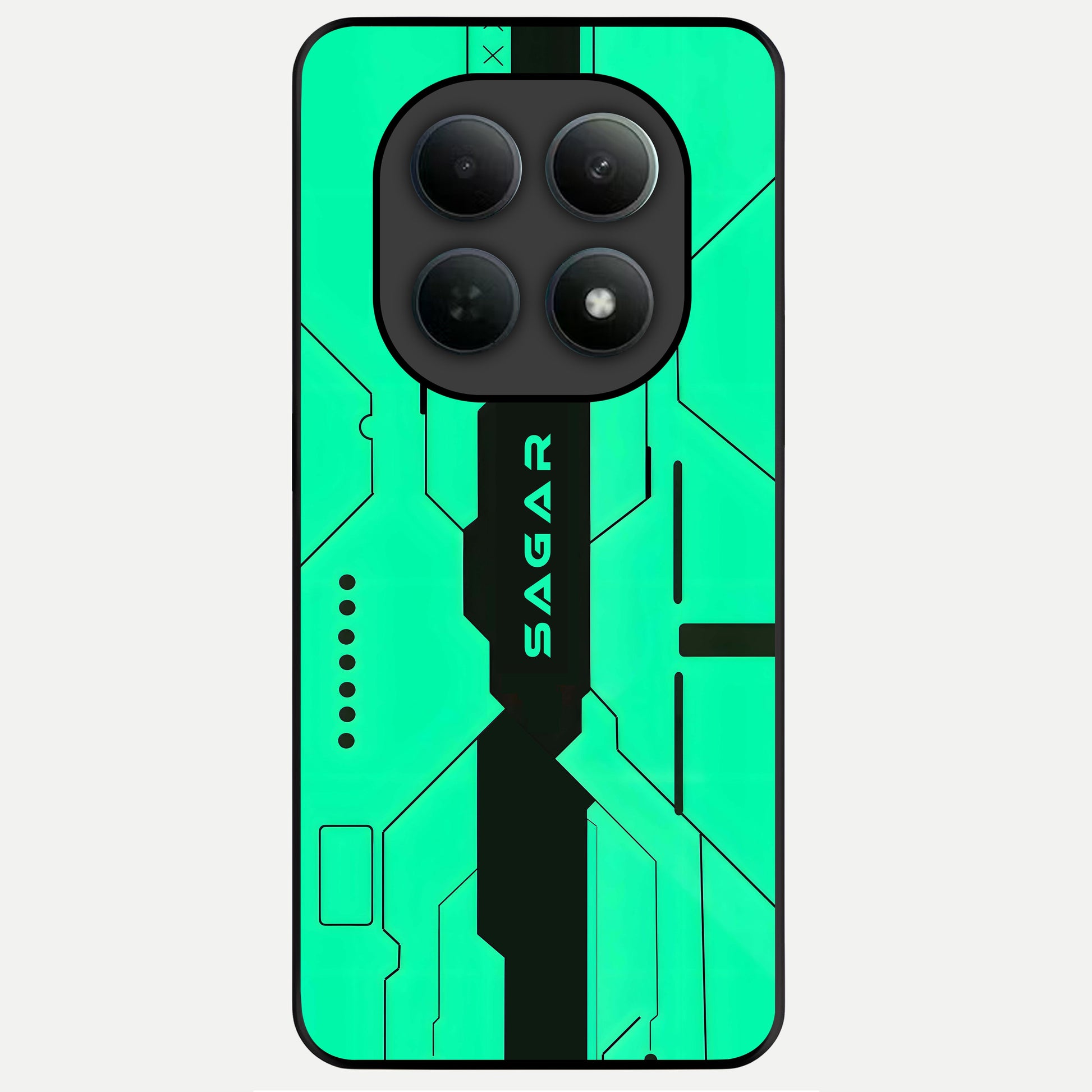  Aqua Tech CYBERPUNK Custom Name Glass Case For Poco M8 Pro back cover – full design glossy printed glass finish