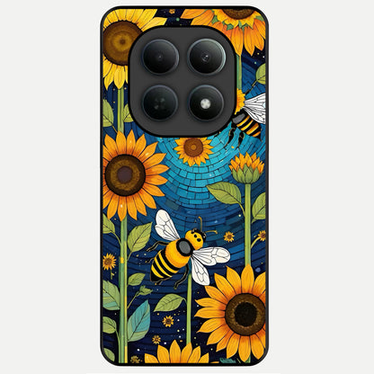  Bees And Sunflowers Glass Case For Poco M8 Pro back cover – full design glossy printed glass finish