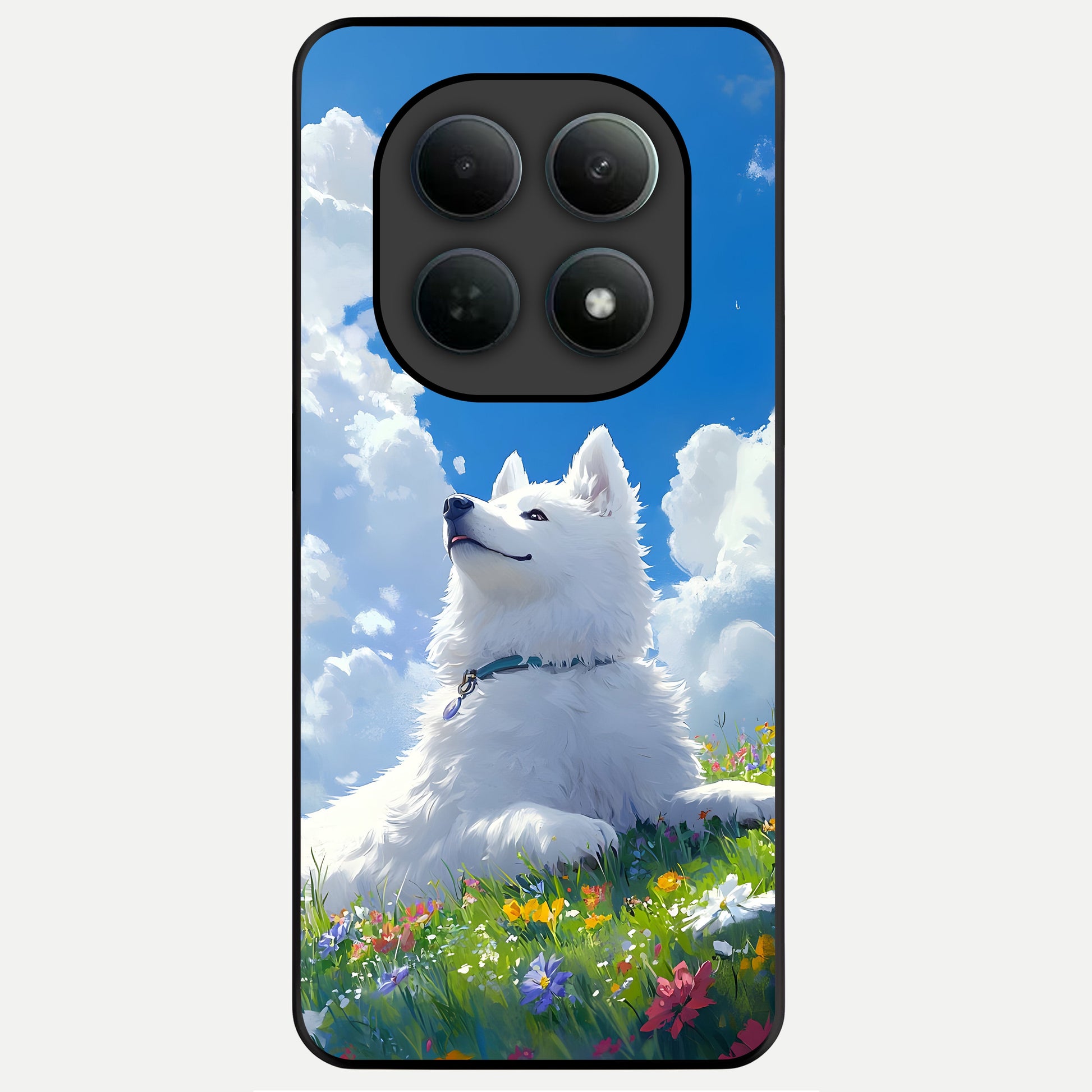  Blissful Cloud Pup Glass Case For Poco M8 Pro back cover – full design glossy printed glass finish