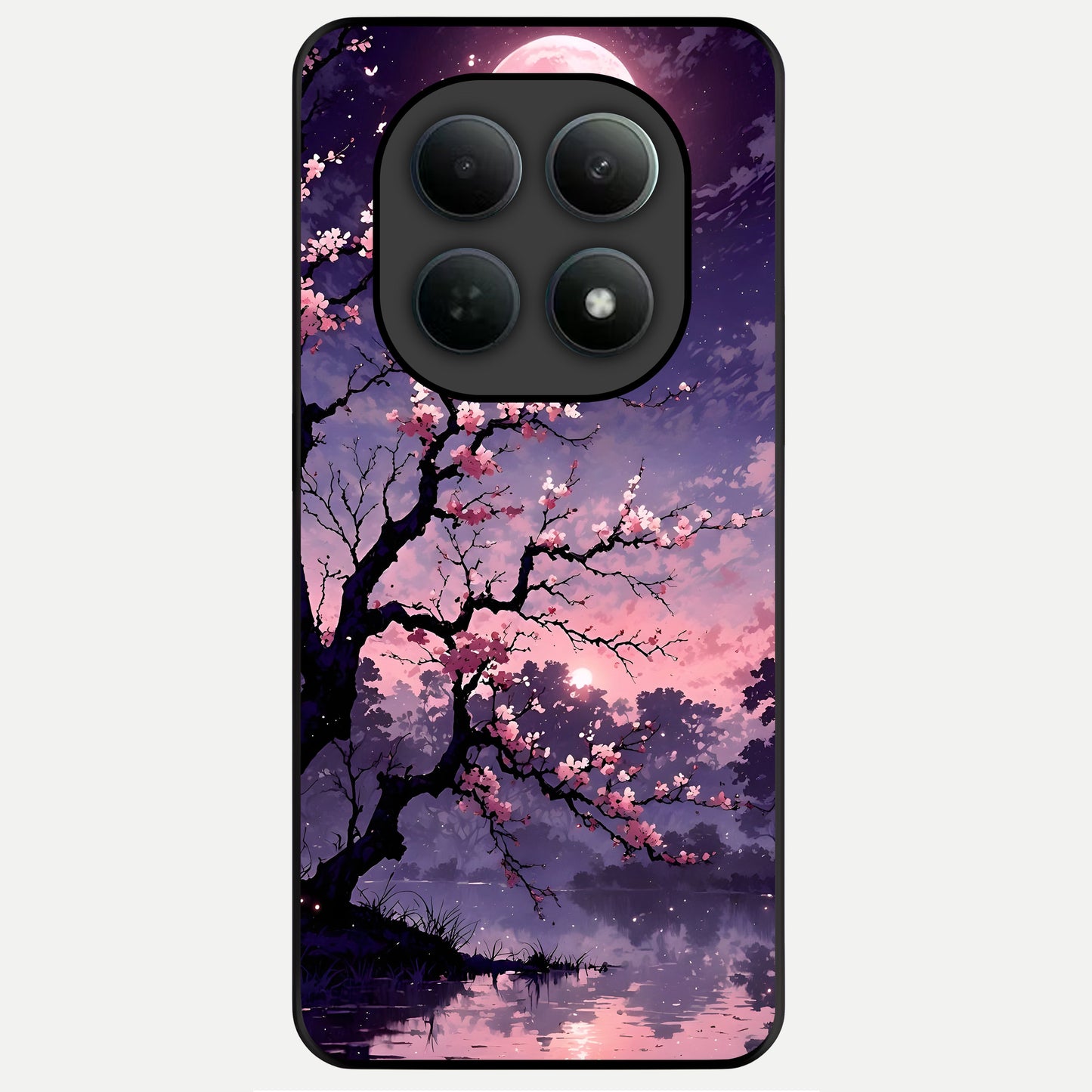  Blossom Pink Moon Glass Case For Poco M8 Pro back cover – full design glossy printed glass finish