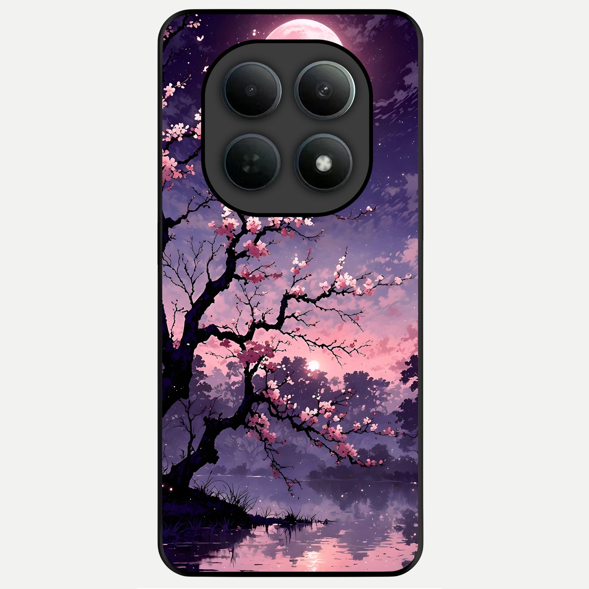  Blossom Pink Moon Glass Case For Poco M8 Pro back cover – full design glossy printed glass finish