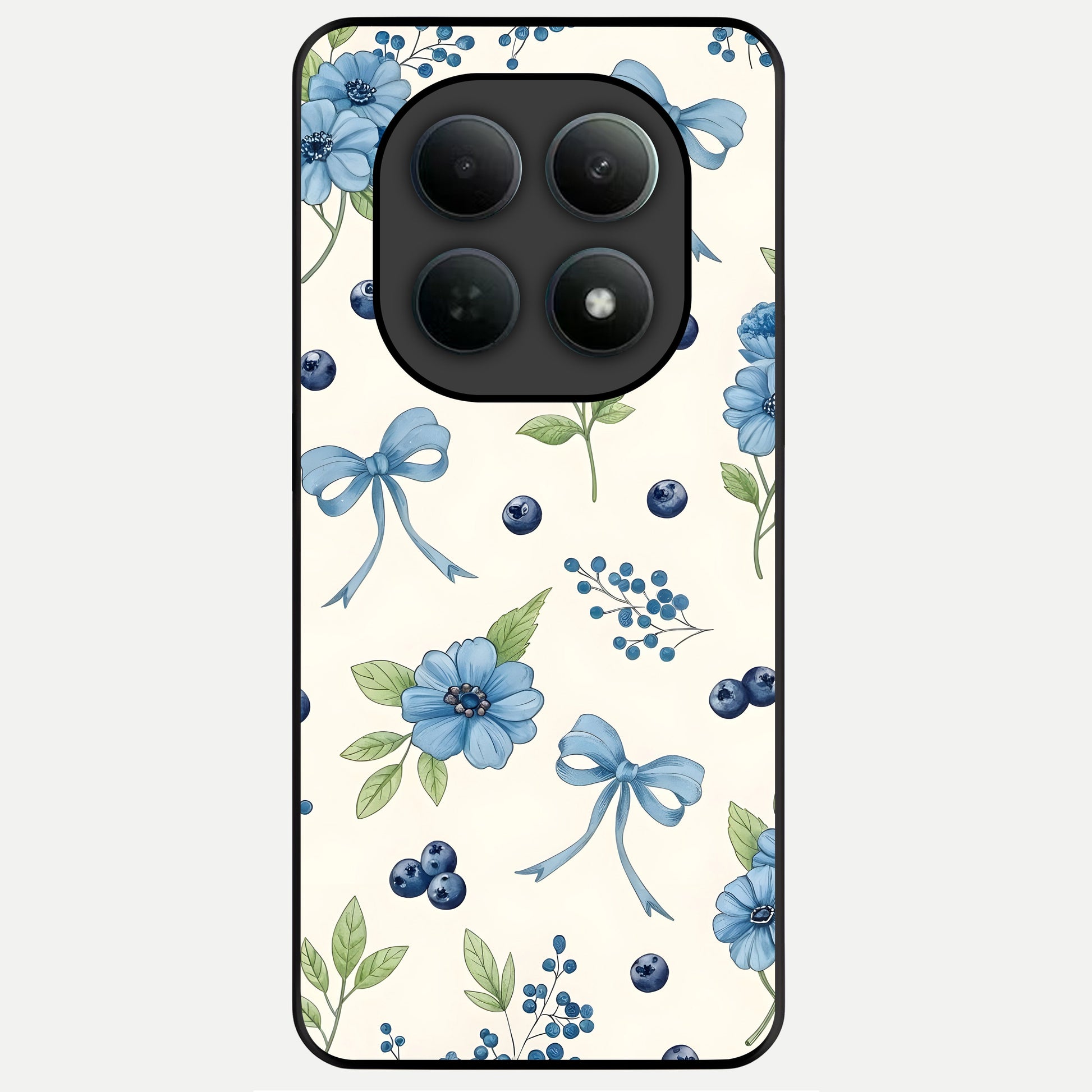  Blue Flower And Bow Glass Case For Poco M8 Pro back cover – full design glossy printed glass finish