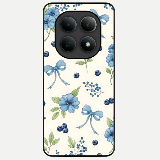  Blue Flower And Bow Glass Case For Poco M8 Pro back cover – full design glossy printed glass finish