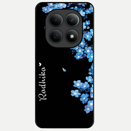  Blue Petal Dream Custom Name Glass Case For Poco M8 Pro back cover – full design glossy printed glass finish