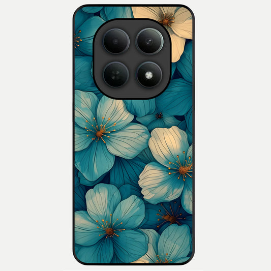  Blue Shade Floral Glass Case For Poco M8 Pro back cover – full design glossy printed glass finish
