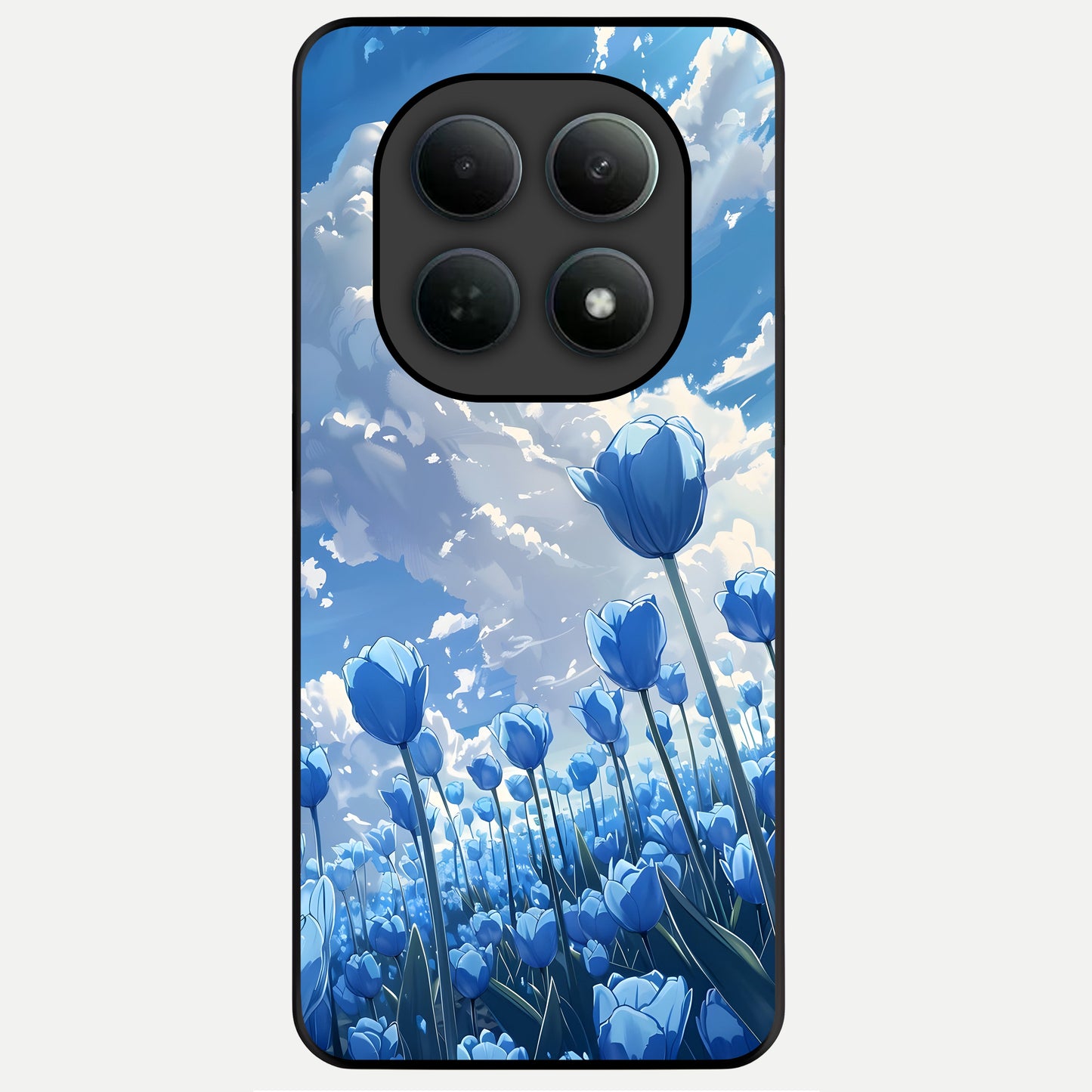  Blue Tulip Clouds Glass Case For Poco M8 Pro back cover – full design glossy printed glass finish