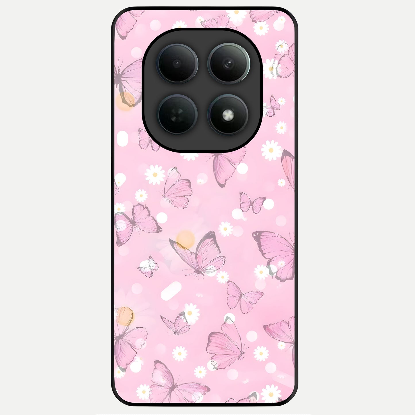  Blush Butterfly Garden Glass Case For Poco M8 Pro back cover – full design glossy printed glass finish