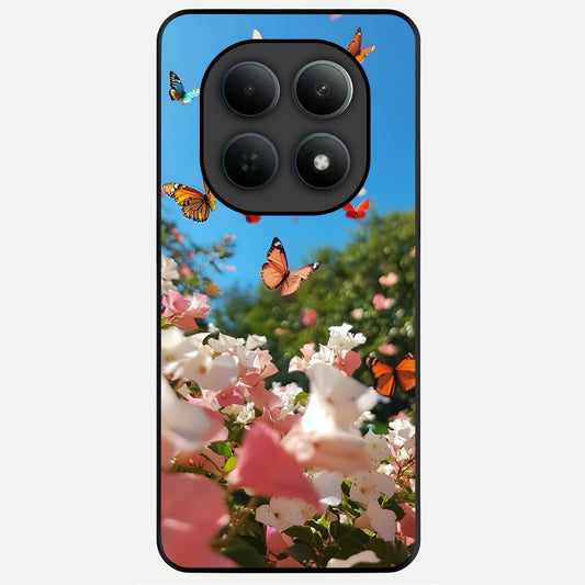  Butterflies In Bloom Sky Glass Case For Poco M8 Pro back cover – full design glossy printed glass finish