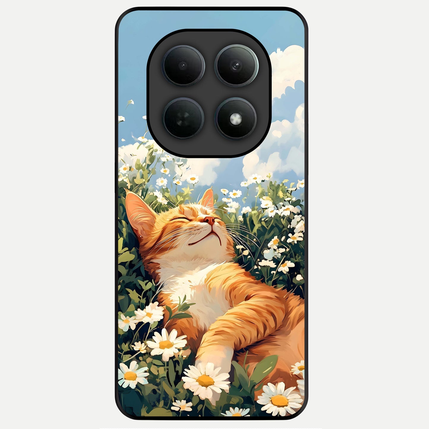  Cat And Flowers View Glass Case For Poco M8 Pro back cover – full design glossy printed glass finish