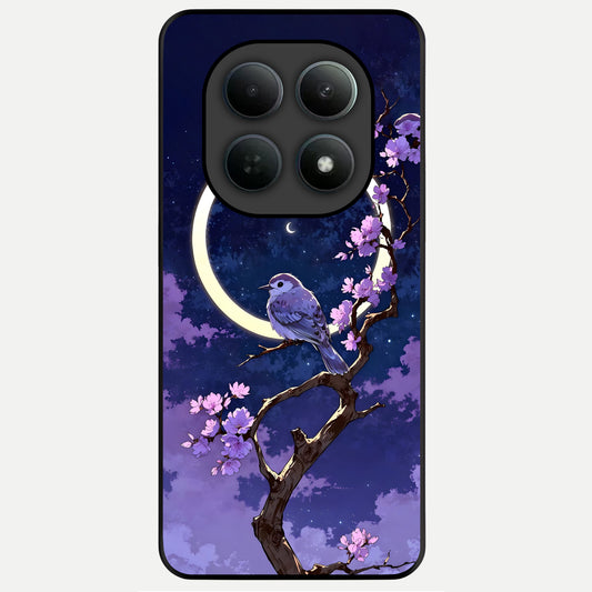  Celestial Bird Blossom Glass Case For Poco M8 Pro back cover – full design glossy printed glass finish