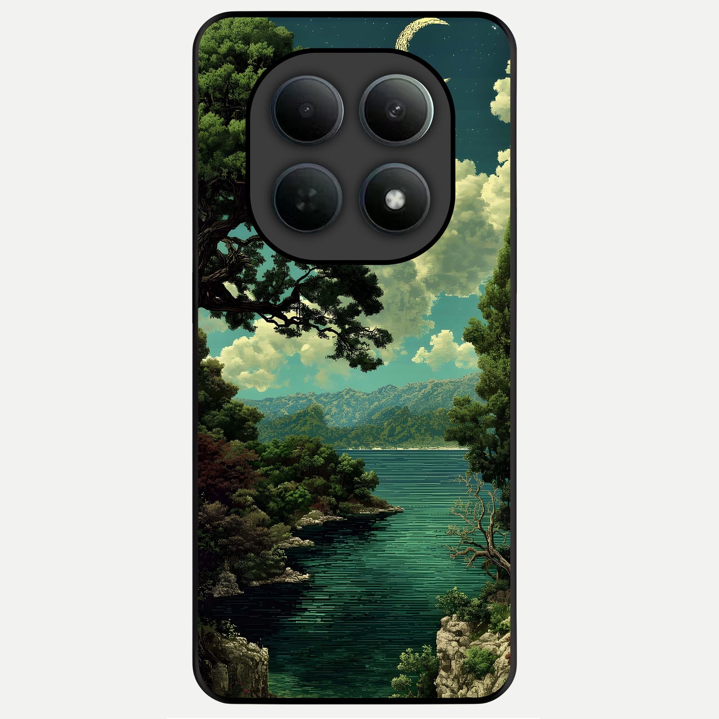  Celestial Lake Peace Glass Case For Poco M8 Pro back cover – full design glossy printed glass finish