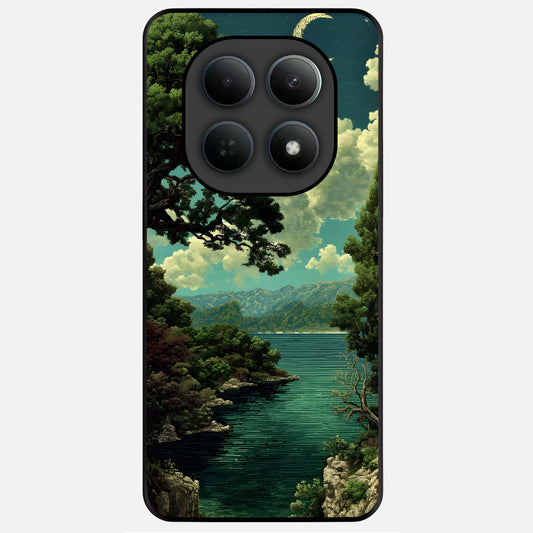  Celestial Lake Peace Glass Case For Poco M8 Pro back cover – full design glossy printed glass finish
