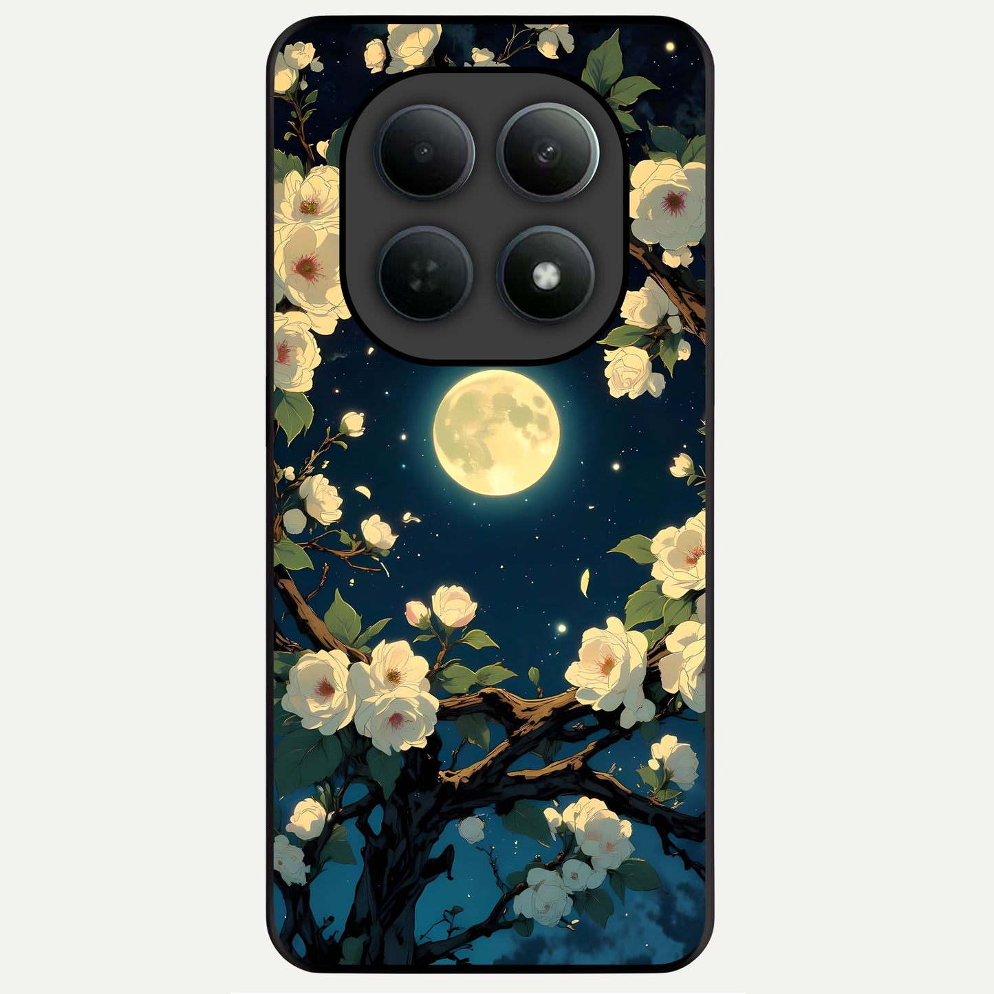  Celestial Moon And Flower Glass Case For Poco M8 Pro back cover – full design glossy printed glass finish
