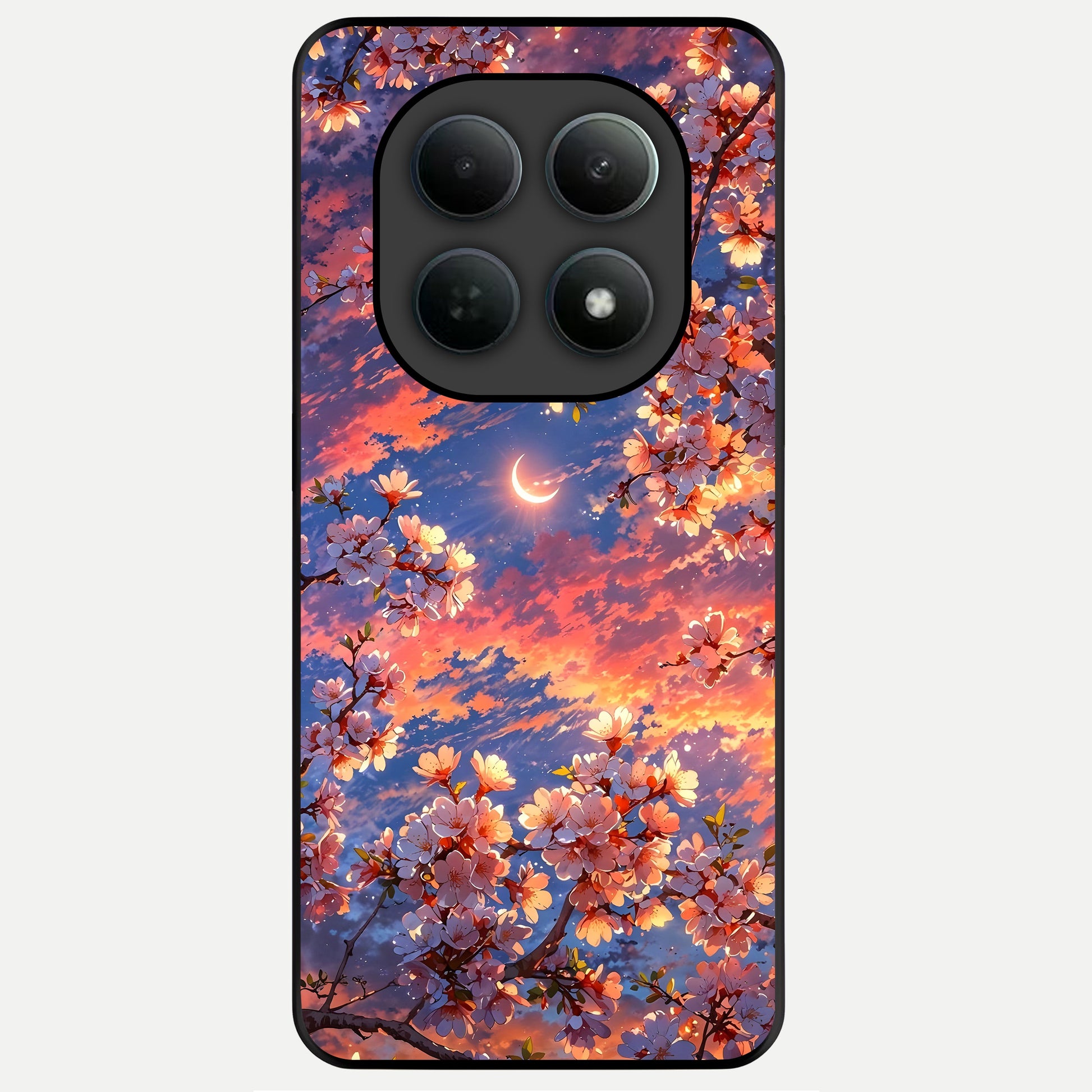  Celestial Sakura Sunset Glass Case For Poco M8 Pro back cover – full design glossy printed glass finish