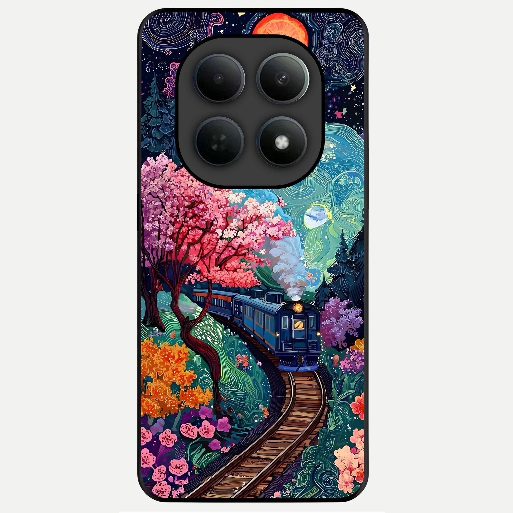  Celestial Train Journey Glass Case For Poco M8 Pro back cover – full design glossy printed glass finish