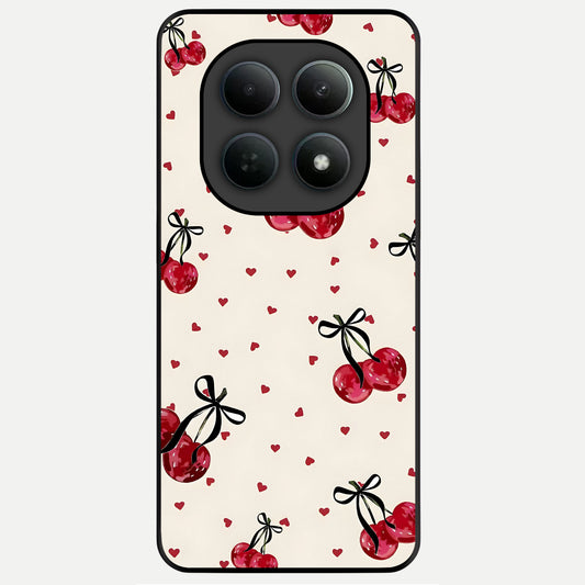  Cherry Heart Bow Glass Case For Poco M8 Pro back cover – full design glossy printed glass finish