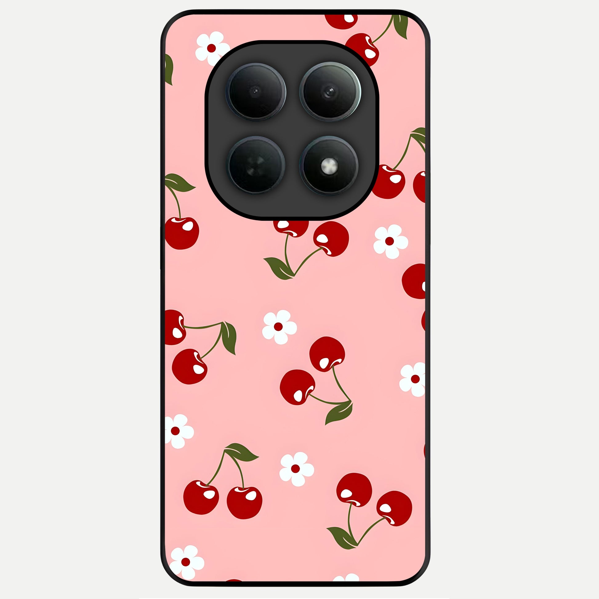  Cherry Love Mood Glass Case For Poco M8 Pro back cover – full design glossy printed glass finish