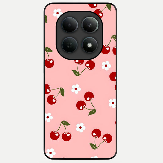  Cherry Love Mood Glass Case For Poco M8 Pro back cover – full design glossy printed glass finish