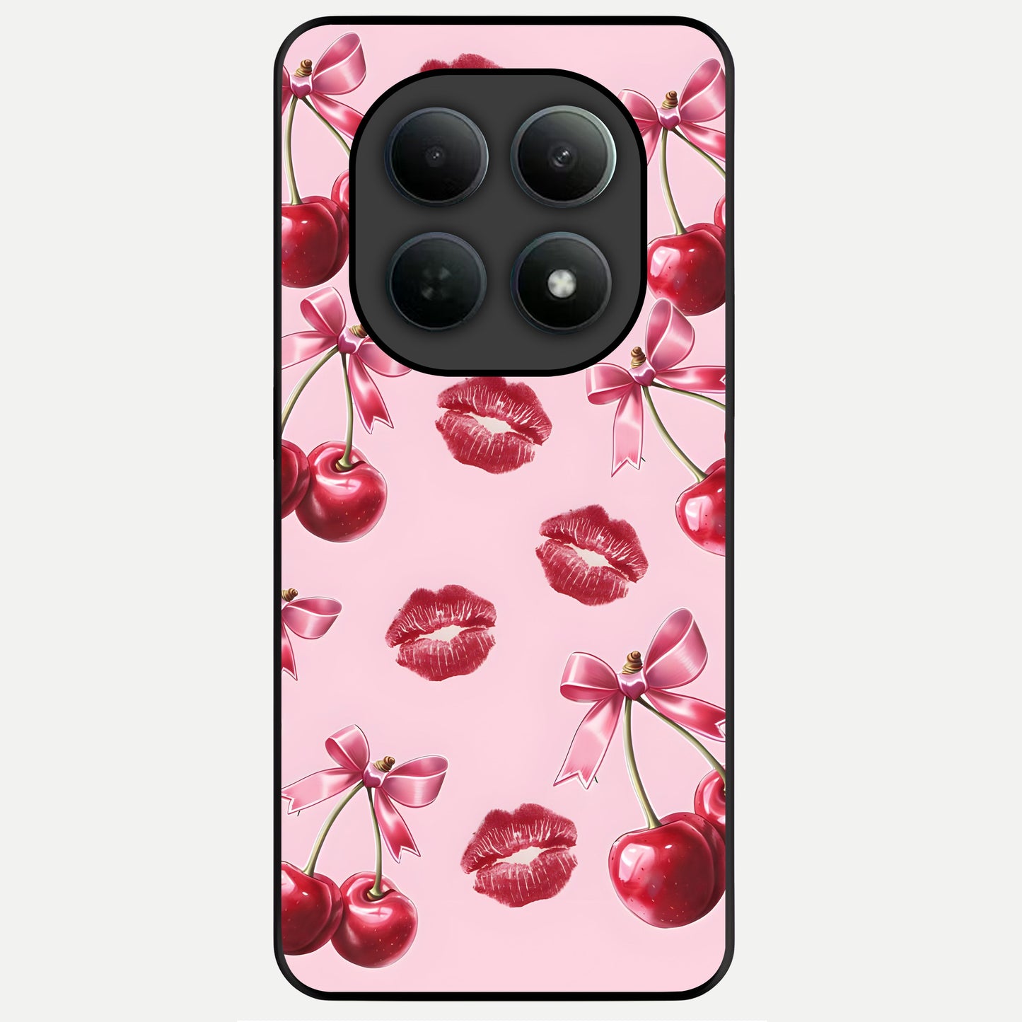  Cherry With Lips Glass Case For Poco M8 Pro back cover – full design glossy printed glass finish
