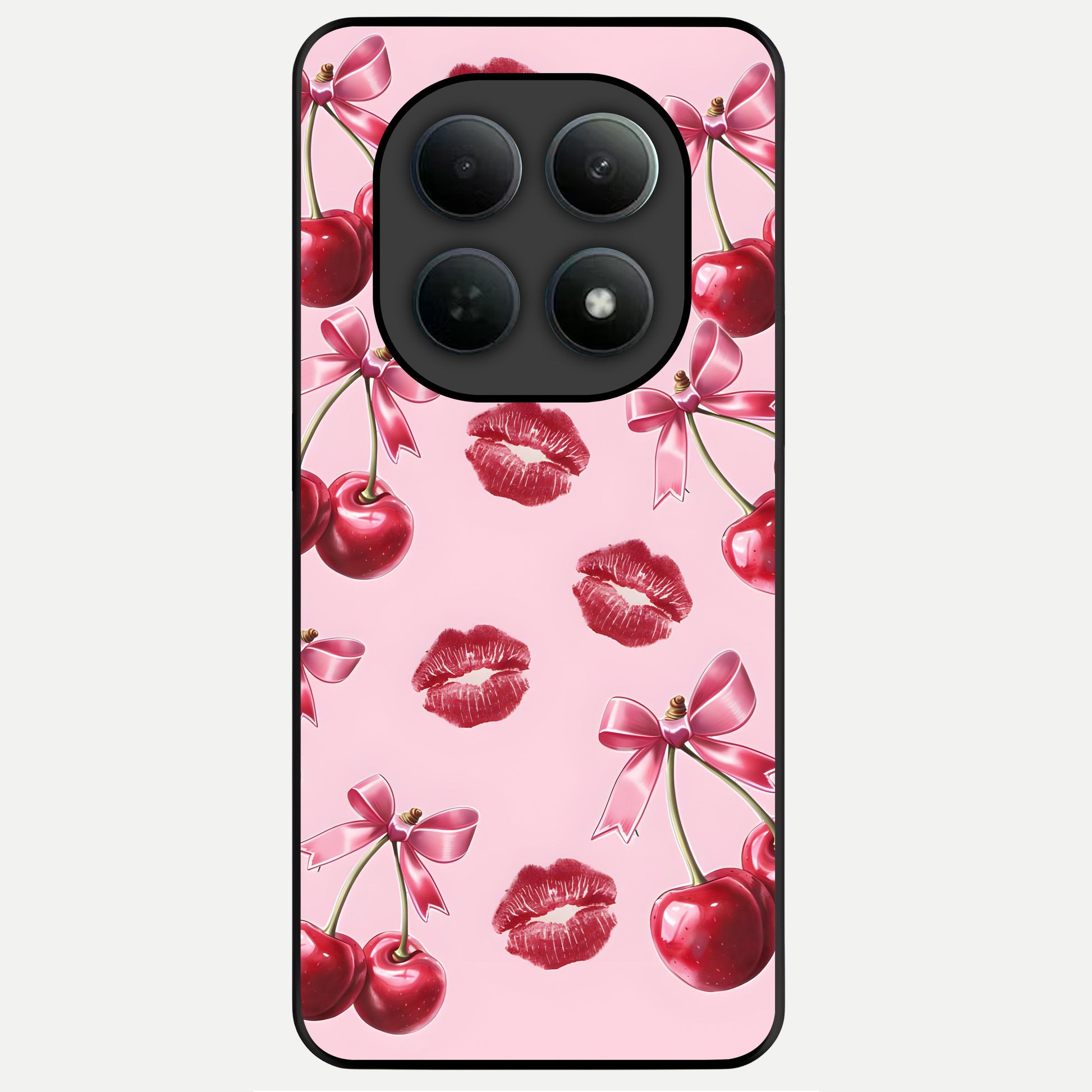  Cherry With Lips Glass Case For Poco M8 Pro back cover – full design glossy printed glass finish