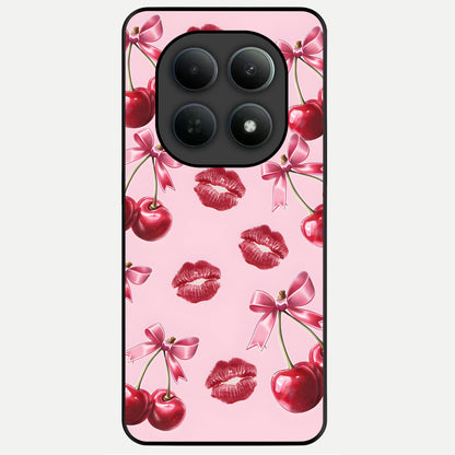  Cherry With Lips Glass Case For Poco M8 Pro back cover – full design glossy printed glass finish