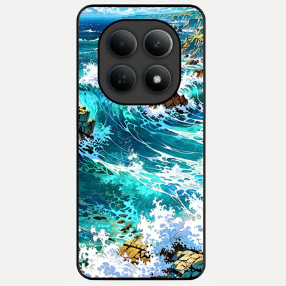  Coastal Blue Waves Glass Case For Poco M8 Pro back cover – full design glossy printed glass finish