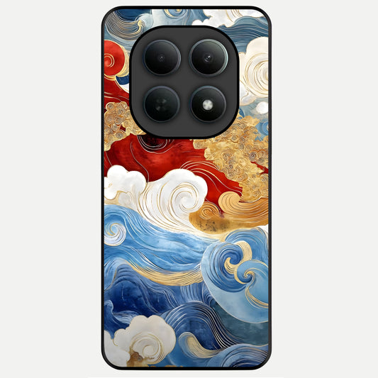  Colored Waves Glass Case For Poco M8 Pro back cover – full design glossy printed glass finish