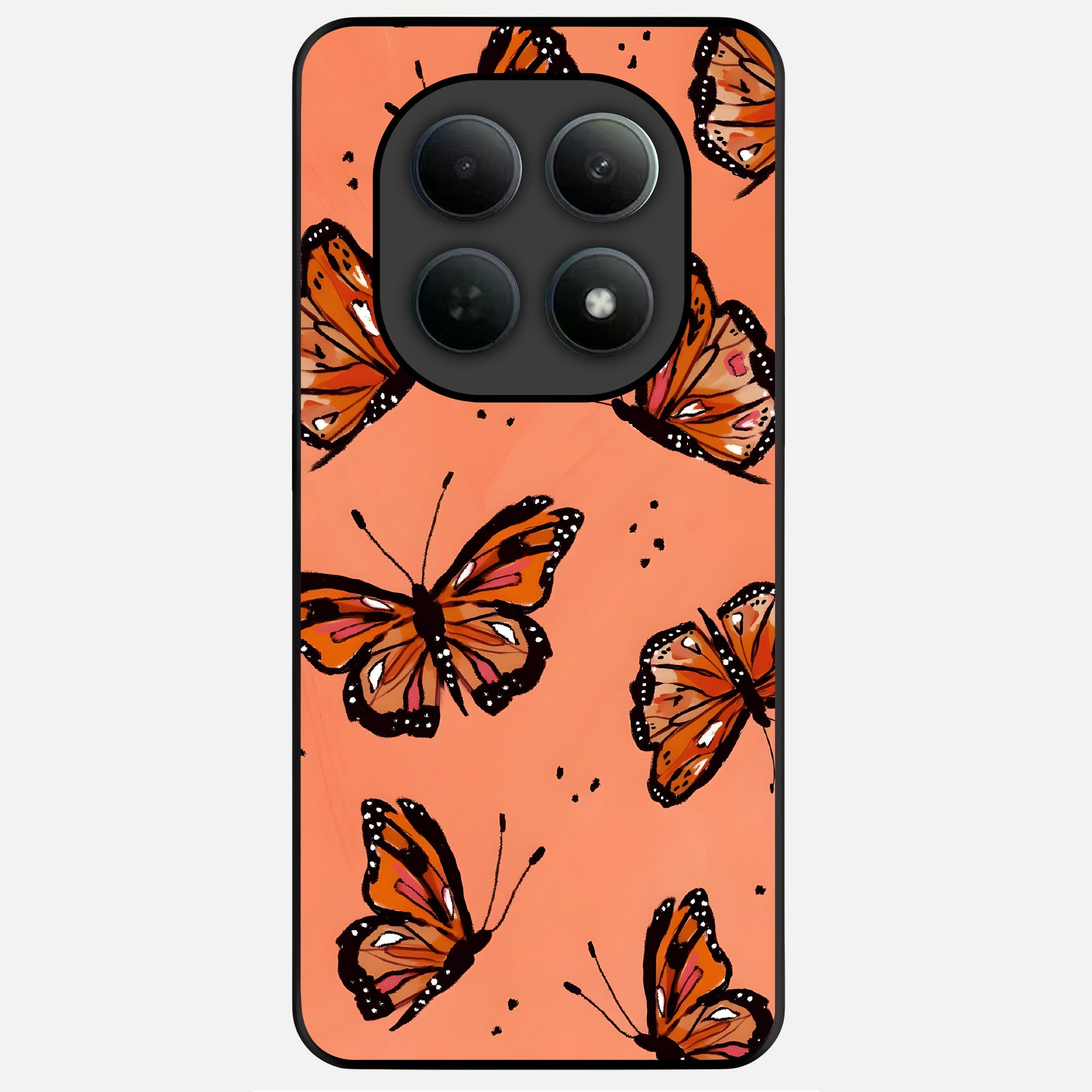  Coral Wing Butterfly Glass Case For Poco M8 Pro back cover – full design glossy printed glass finish