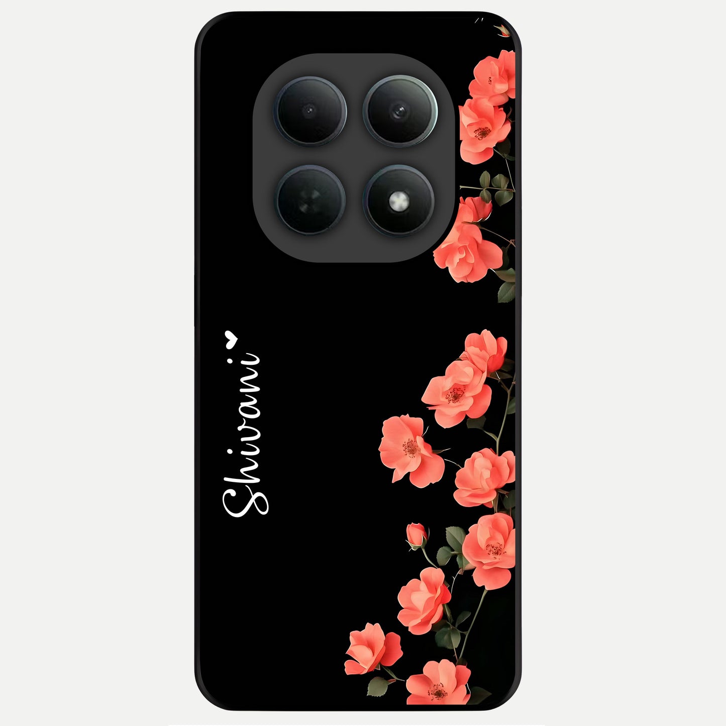  Crimson Bloom Grace Custom Name Glass Case For Poco M8 Pro back cover – full design glossy printed glass finish