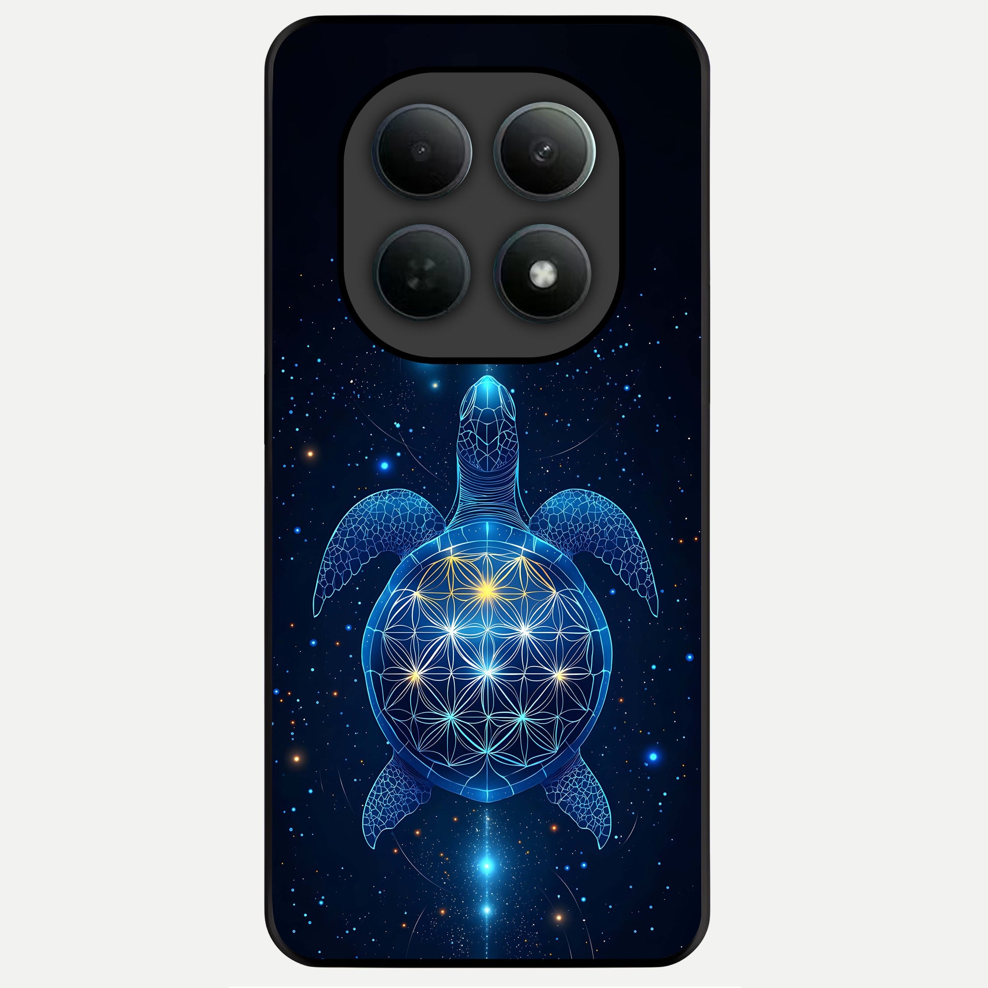  Crimson Blue Turtle Glass Case For Poco M8 Pro back cover – full design glossy printed glass finish