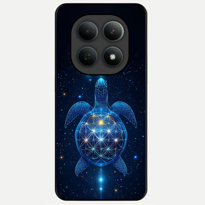  Crimson Blue Turtle Glass Case For Poco M8 Pro back cover – full design glossy printed glass finish