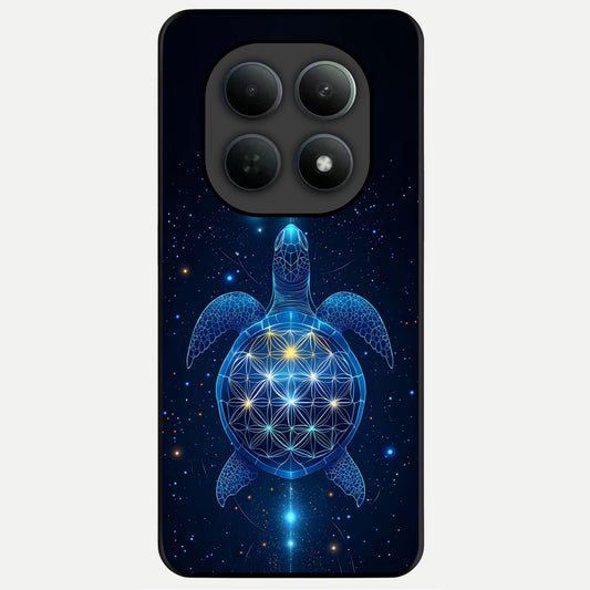  Crimson Blue Turtle Glass Case For Poco M8 Pro back cover – full design glossy printed glass finish