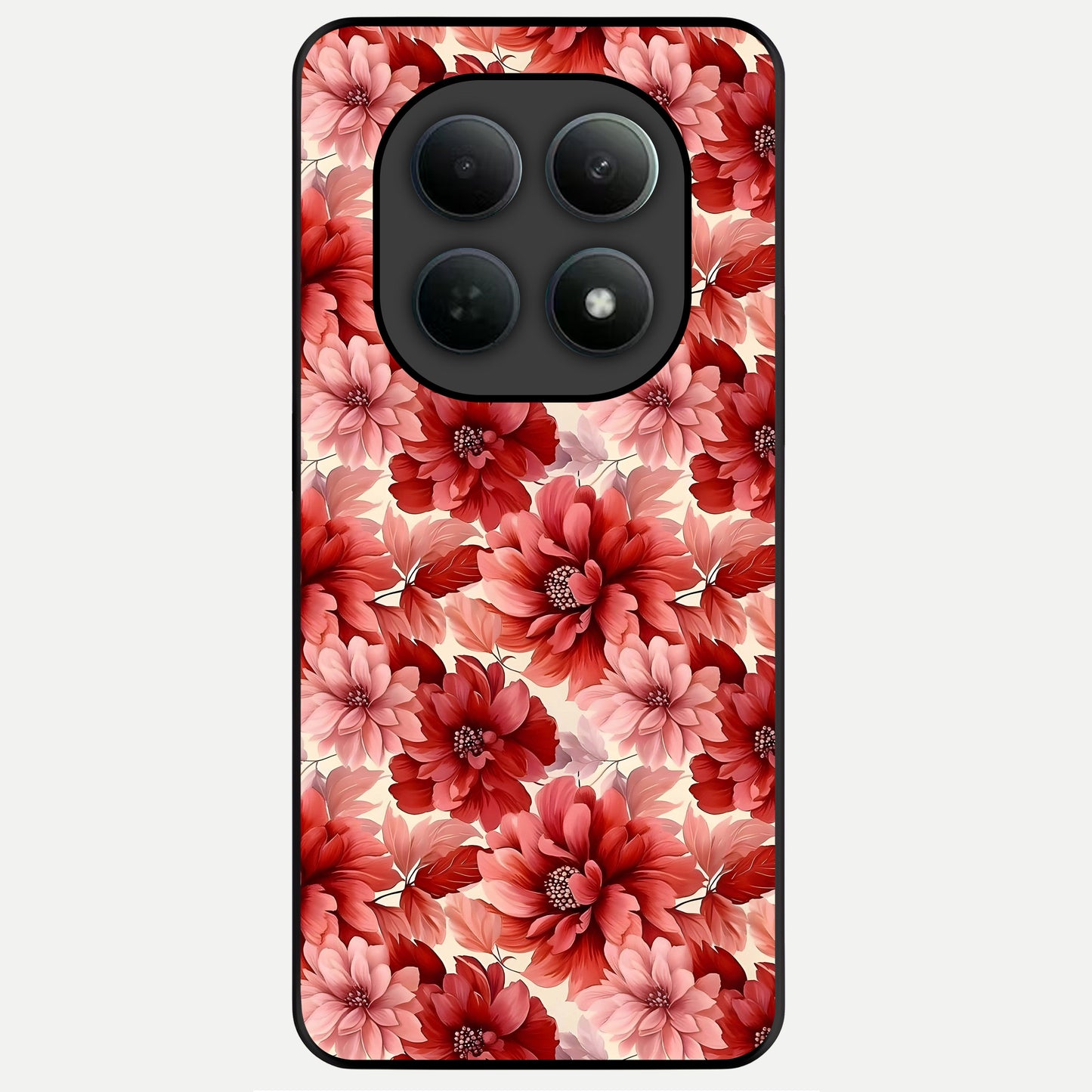  Crimson Love Petals Glass Case For Poco M8 Pro back cover – full design glossy printed glass finish