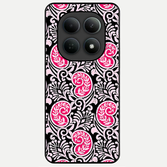  Crimson Paisley Charm Glass Case For Poco M8 Pro back cover – full design glossy printed glass finish