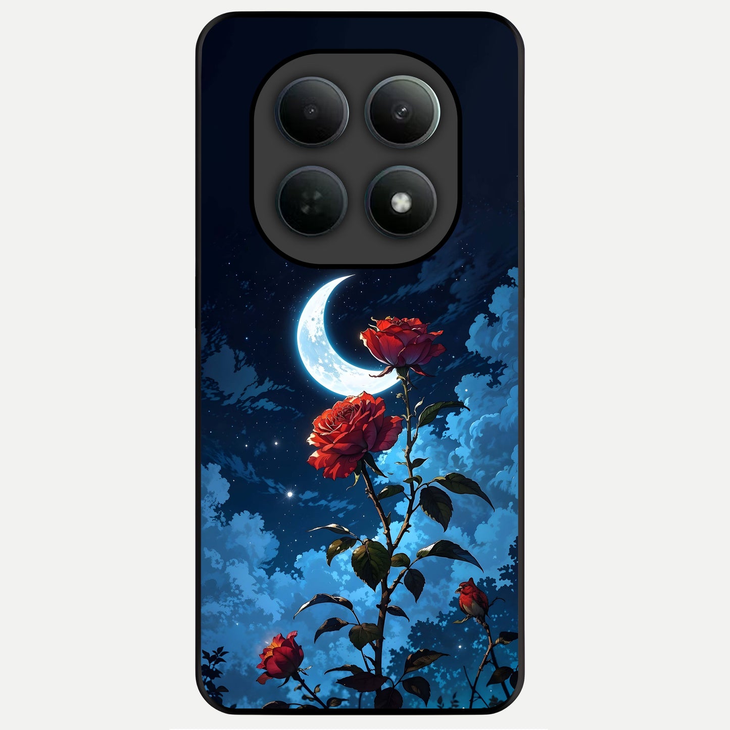  Crimson Rose Moon Glass Case For Poco M8 Pro back cover – full design glossy printed glass finish